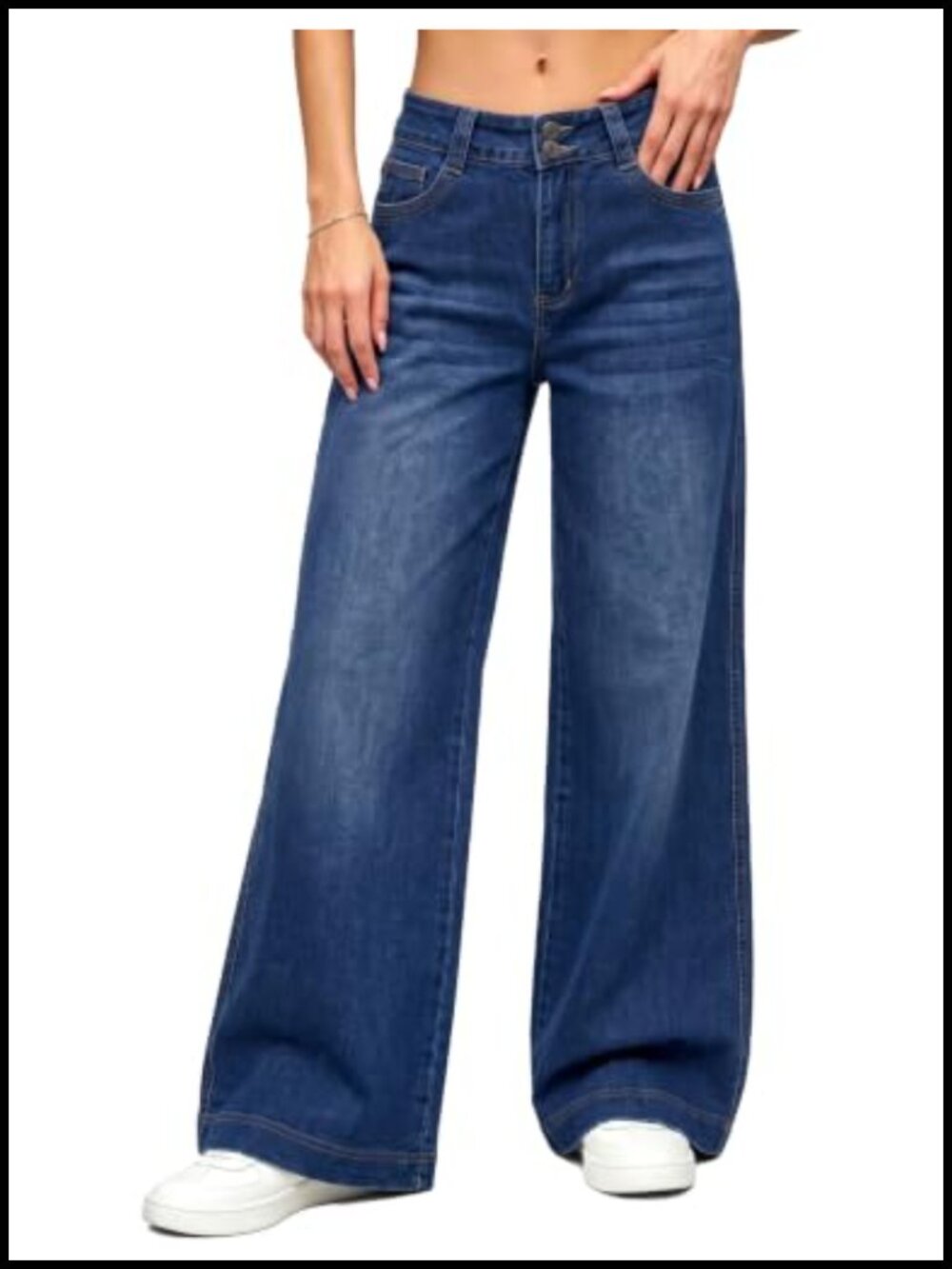 Wide Leg Baggy Jeans Mid High Rise Straight Denim Pants